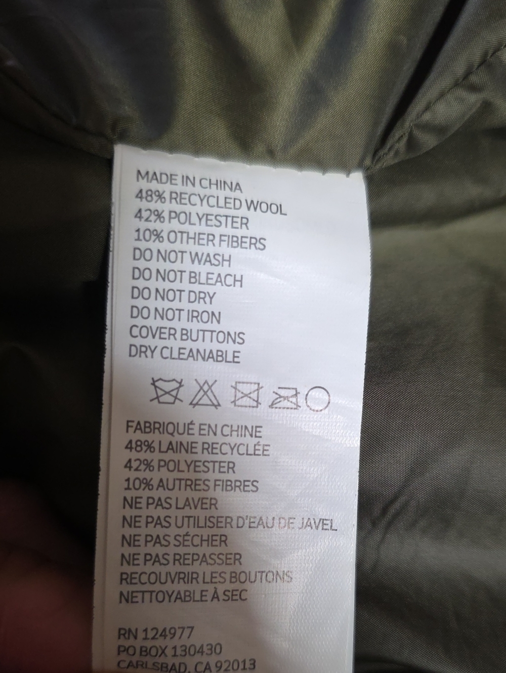Prana Wool Blend Mid Length Olive Green Coat - Picture 6 of 6